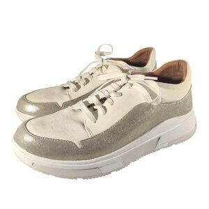 FitFlop Freya Women's Size 7.5 Cream & Silver Metallic Sneaker Shoes